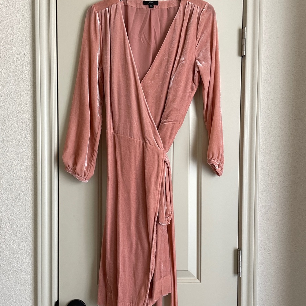 J. Crew Velvet Wrap Midi Dress in Rose Blush